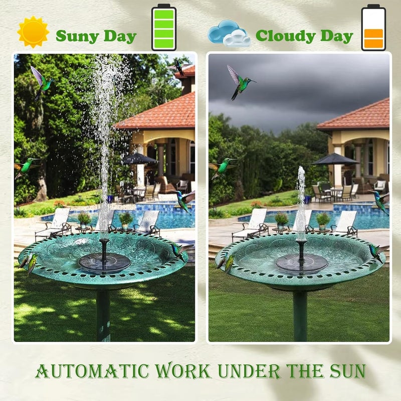 Honche 2 Pack Solar Water Fountain for Bird Bath, Upgrade 1.5W Solar Powered Bird Bath Pump with 6 Nozzles, Solar Powered Water Fountain Pump for Bird Bath, Garden, Pond, Pool, Outdoor, Black - Image 2